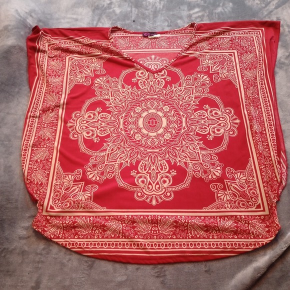 Agenda Sweaters - Vintage Bandana Poncho Womens‎ Medium Red Ranch Farm Country Western Cowgirl